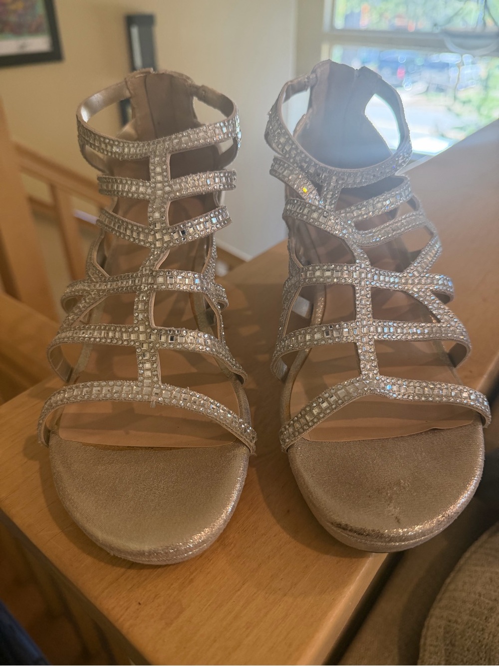 Copper Key Girls' Rhinestone Strappy Dress Sandals - Champagne